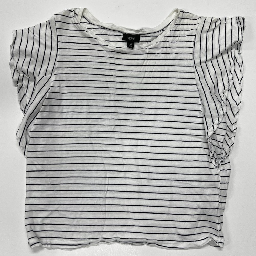 Mossimo Womens Bat Wing Striped Short Sleeve Shirt White Small Modal Cotton Top